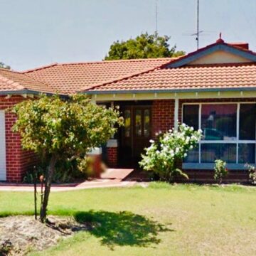 faded terracotta roof & blue gutters & gables
